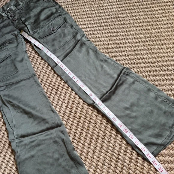 Joie Vtg Silk Green Low Rise Cargo Pants Size 27 Y2K Lightweight Natural Neutral - Picture 12 of 14